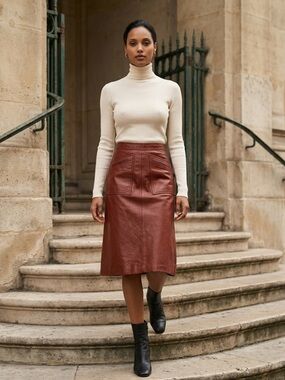 Vintage 1970's Genuine Leather Ox’s Blood Western Rodeo Boho A-Line Skirt S M